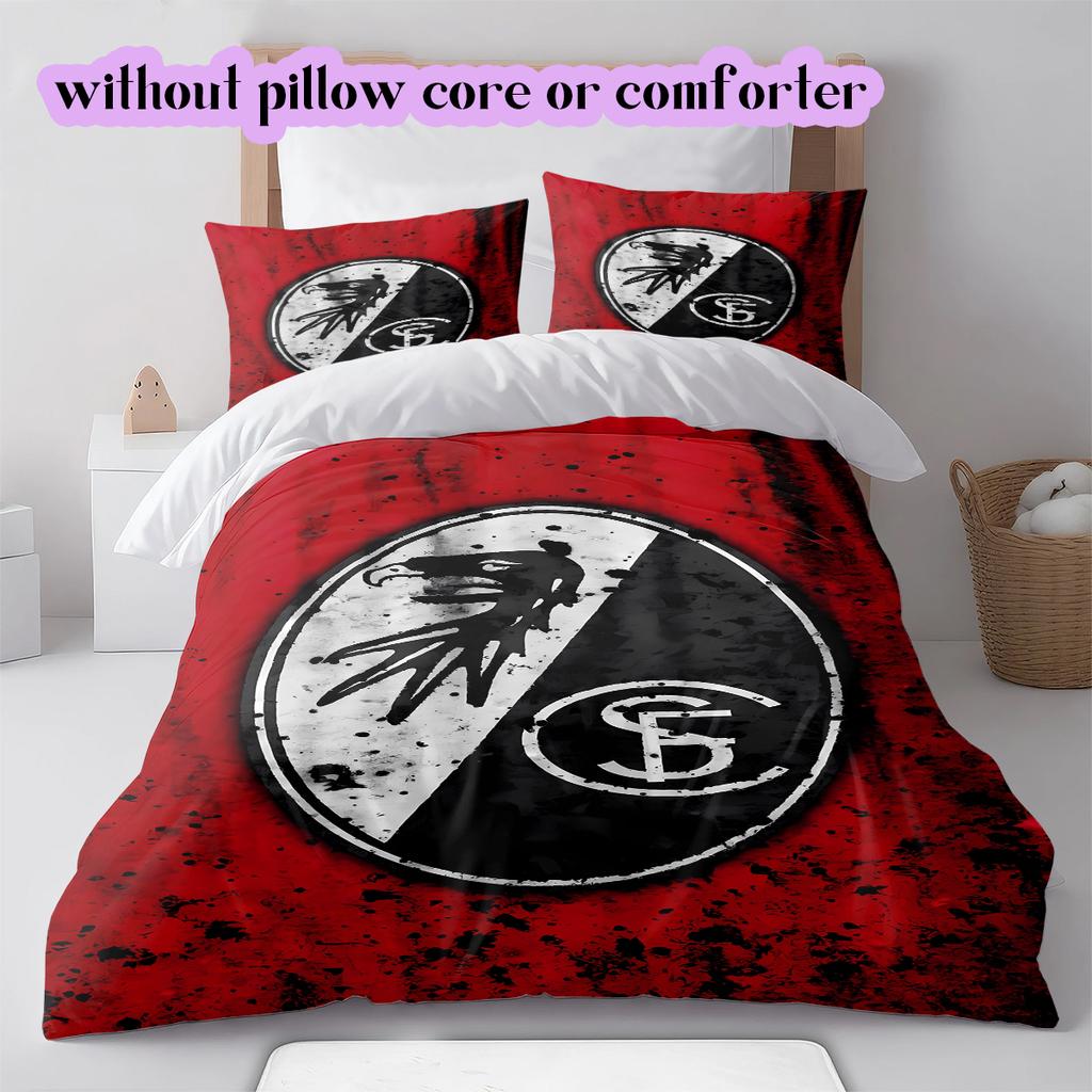 SC Freiburg Pattern Bedding Quilt Set Quilt Cover Pillowcase Home Decoration Birthday Gift (1 * duvet cover + 2 * pillowcase, without core)