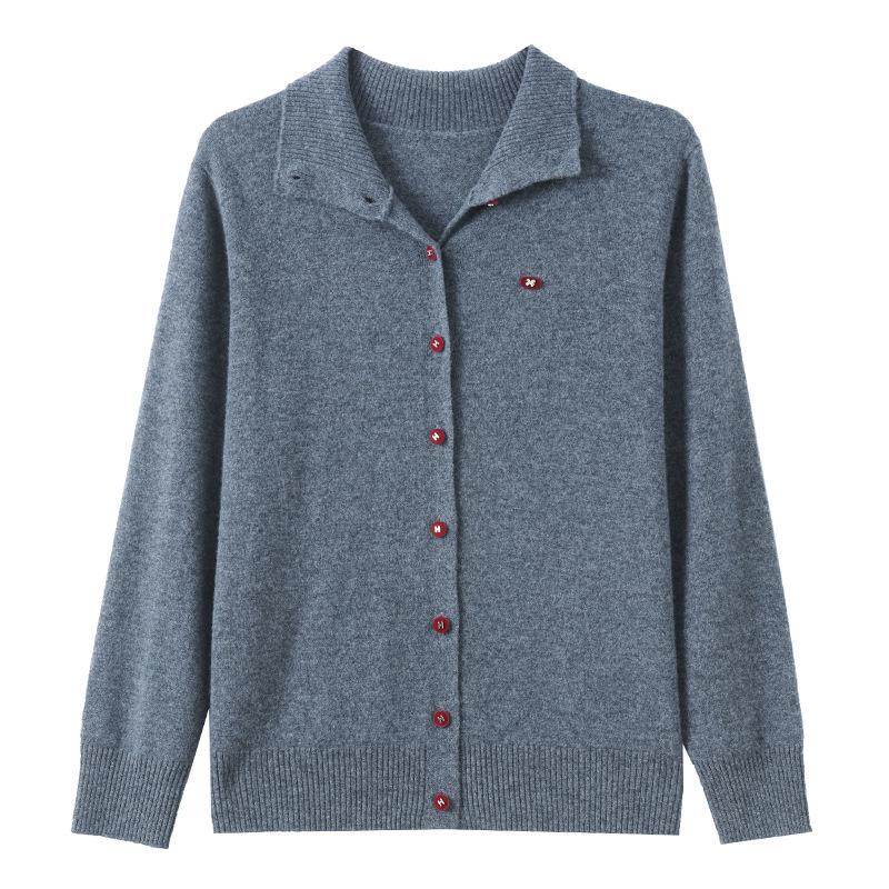 Puyuan Women's Pure Wool Lapel Knit Cardigan - Autumn/Winter Loose Fit Sweater Coat, Warm Slimming Style for Moms