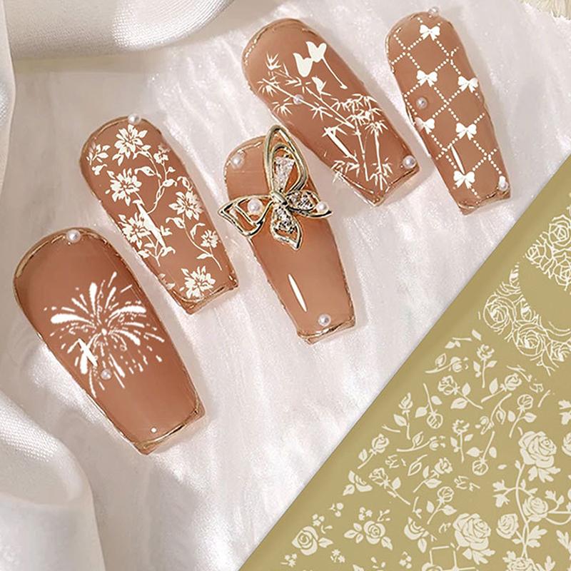 12X6Cm Golden Rectangular Nail Stamping Plates Bowknot Butterfly Flower Fireworks Designs Nail Art Template For Diy Nail Decor