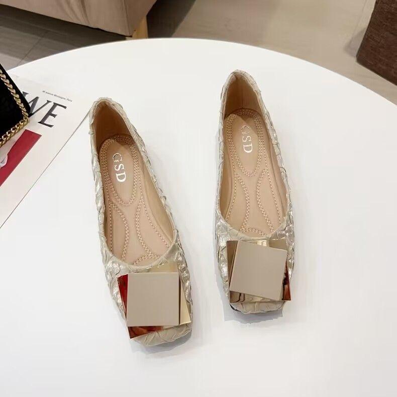 Fairy Wind Gentle Single Shoes Late Evening Wind Square Head Flat Bottom Laden Shoes New French Boat Shoes Female Summer Bean Shoes Female