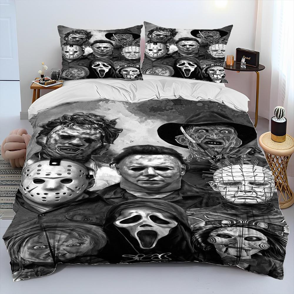 

Horror Movie Character Chucky Saw Comforter Bedding SetDuvet Cover Bed Set Quilt Cover PillowcaseKing Queen Size Bedding Set AU Queen(210*210cm)3pcs