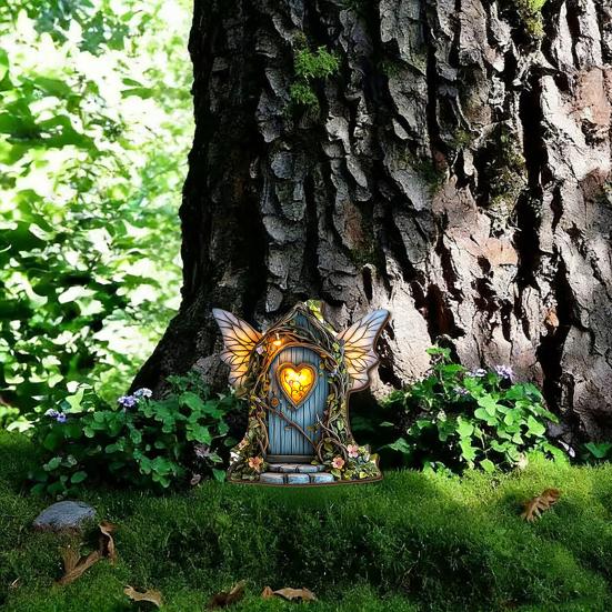 Yousheng Miniature Fairy Garden Door, Mini Wooden Fairy Gate for Tree Stump, Wall, Dollhouse, Tiny Gnome House Accessory for Micro Landscape