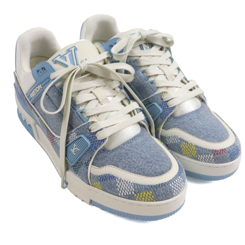 Excellent LOUIS VUITTON Low Cut Sneakers Lv Trainer Ice Blue Denim Mens 6 Used