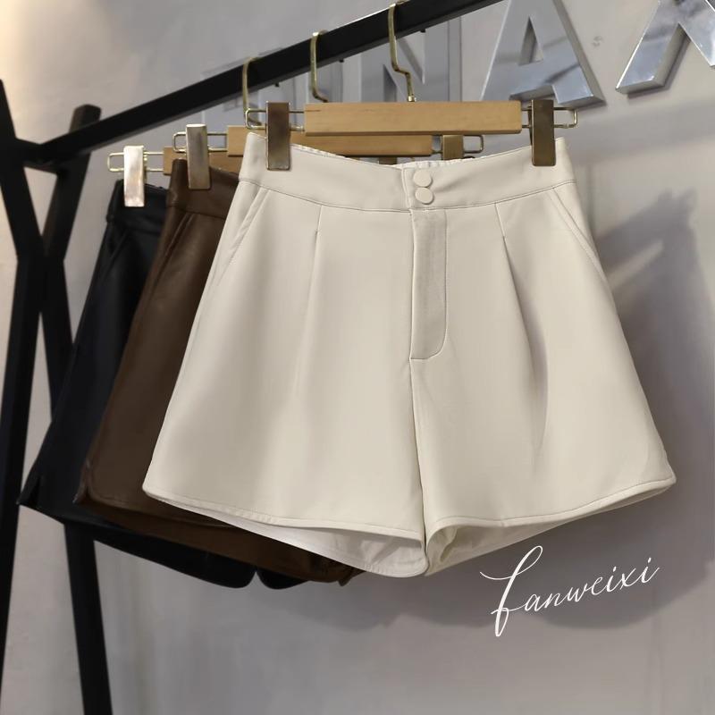 

Early Autumn High-Waist Slimming PU Leather Wide-Leg Pants and Casual Short Skirt Set - Versatile and Trendy. XXXXL кавовий