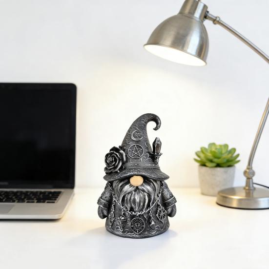 Gotycka Figurka Czarodzieja Krasnala Halloweenowa Mini Statuetka Krasnala z Żywicy Kolekcjonerska Ozdoba Krasnala na Stół Komodę Półkę Dekoracja Wielopoziomowej Tacy