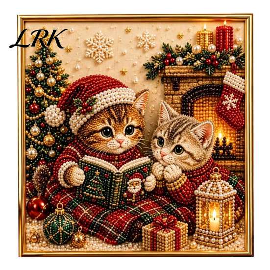 Craft Kits for Teens Xmas Cat Faux Pearl Painting Kit, Festive Art DIY Christmas Winter Home Decor Cute Kitty 3D Bead Kit Adults Teens, Holiday