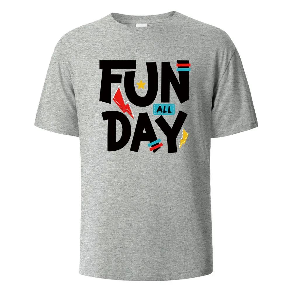 Funny All Day Printing T-shirt For Men Wowen 100% Cotton Summer Comfortable Breathable Short-Sleeved Tops O-neck Oversize Tees