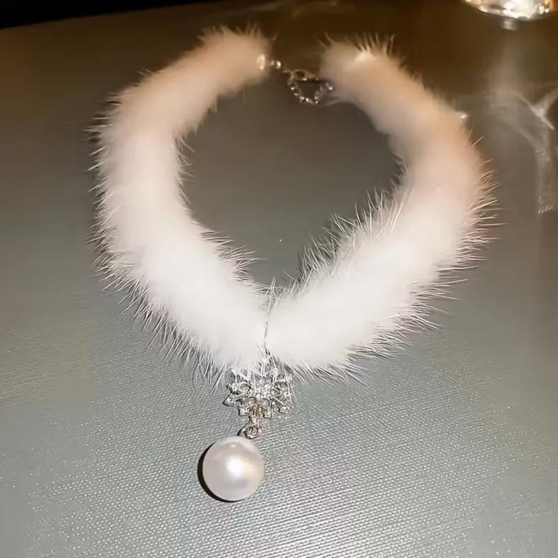 1/2PCS Choker Party Christmas Outfits Gift Necklace Daily Wear Collarbone Chain Pearl Pendant Jewelry Plush Black/White