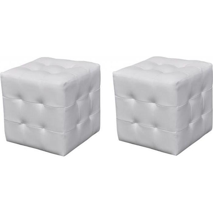 Pouf cube capitonné blanc - VIDAXL - Lot de 2 - Simili - Style Scandinave Moderne - 30x30x30cm