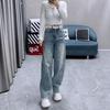 Spring 2026 European Style Plus Size High Waist Rhinestone Denim Pants - Women's Loose, Slimming, Versatile Straight Leg