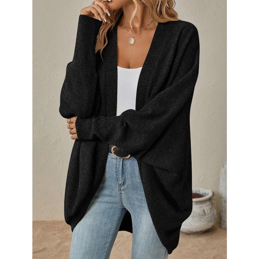 Women New Arrival Solid Medium Length Knit Cardigan, Autumn Winter Casual Open Front Knitted Sweater