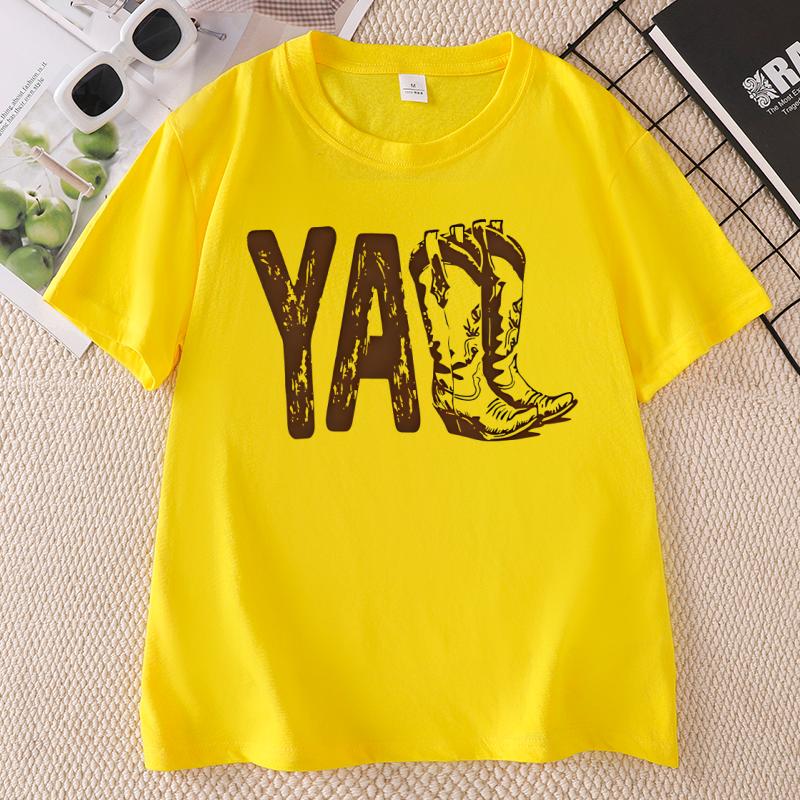 Yall Cowboy Boot Print T Shirt Unisex Crewneck Casual Wear For Unisex Western Style Country Music Tshirt Short Sleeve Tees
