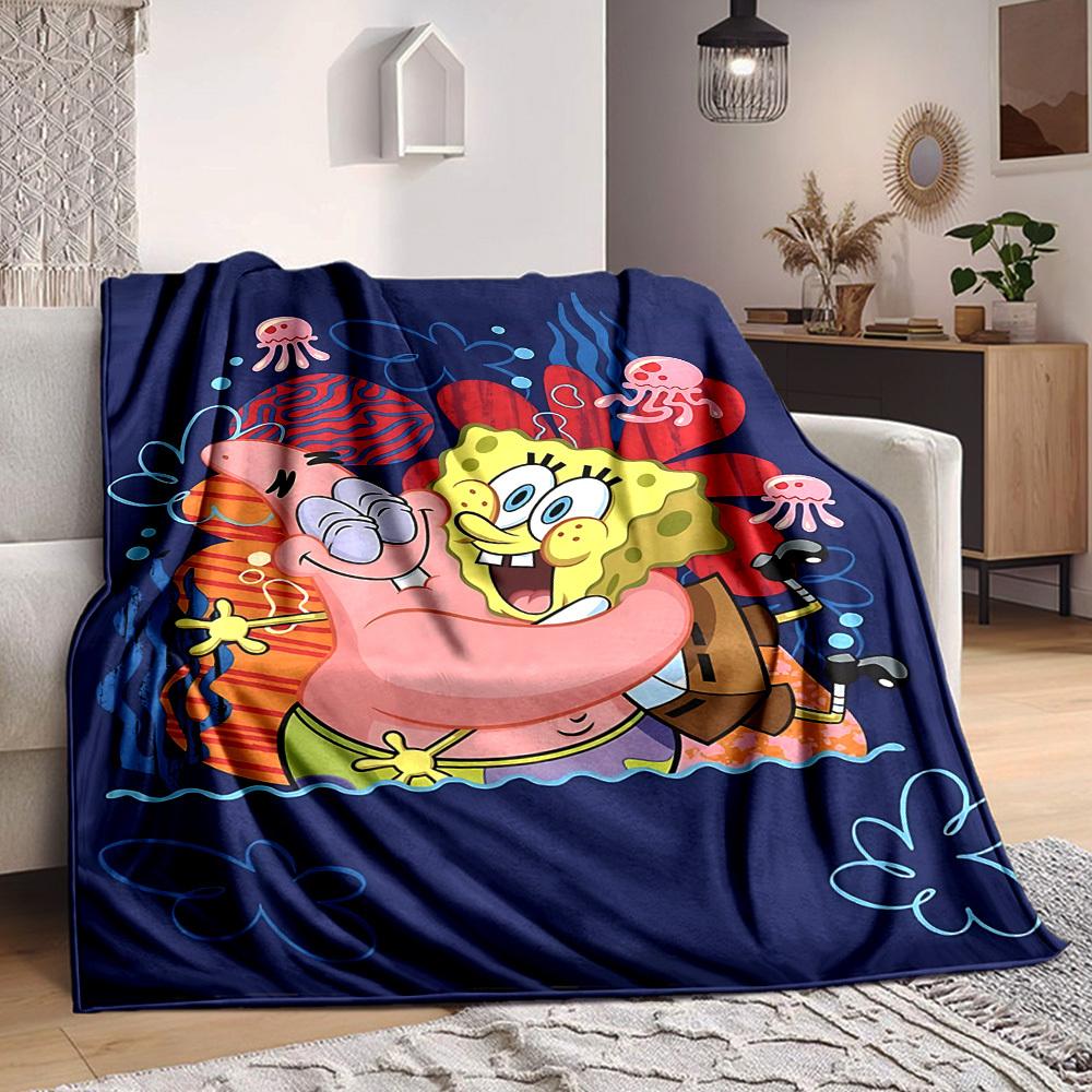 1pc SpongeBob SquarePants Flannel Blanket, Soft Skin Friendly with Digital Printing, Various Sizes Available for Family, Friends, Birthday