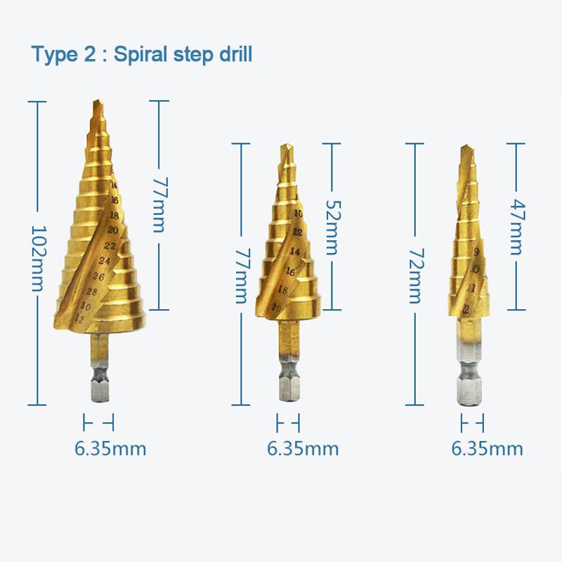 HSS Titanium-Coated Spiral Groove Step Drill Bit Or Straight Grooved Drill Bits 3-12 4-12 4-20 4-32 For Wood Metal Hole Cutter
