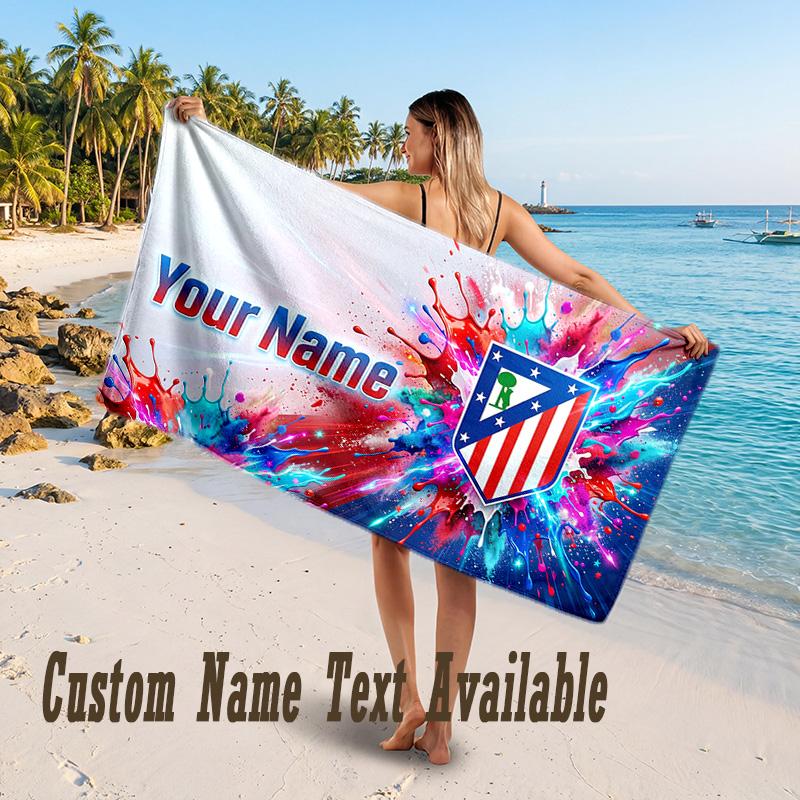 Atletico Madrid FC Design Beach Towel Custom Text Large Towel for Beach Vacation