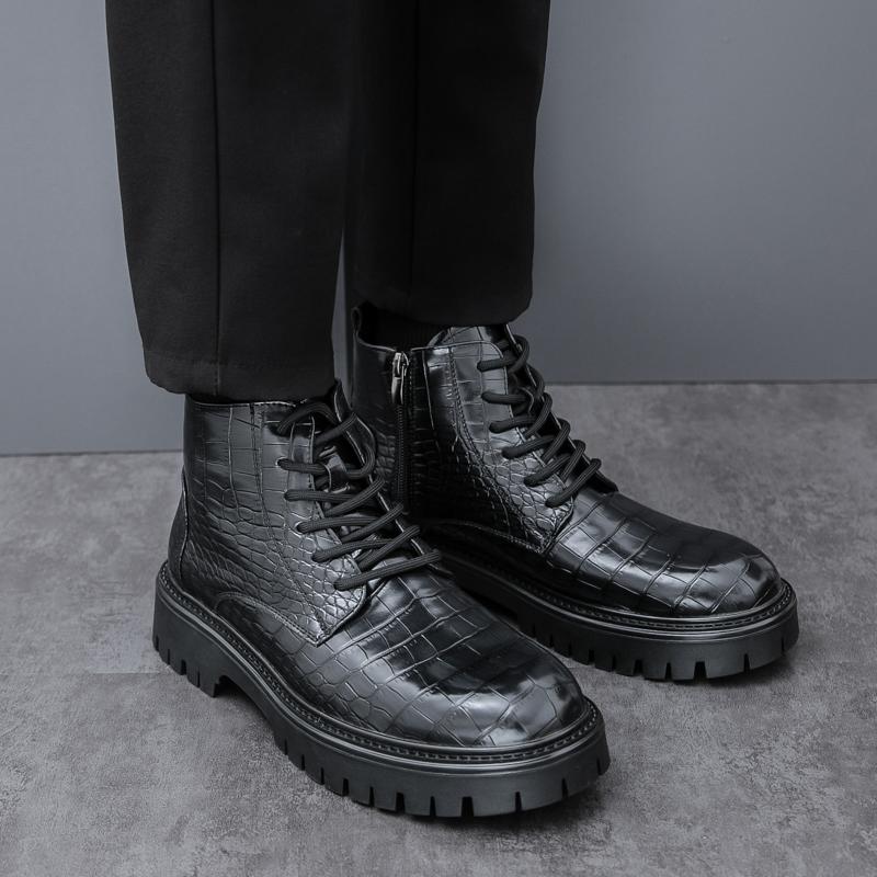 Mode Herbst und Winter Herren Lederschuhe mit dicker Sohle Modischer britischer Stil Outdoor Business Party Täglich Büro formelle Stiefel