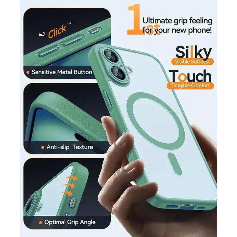 For Magsafe Luxury Armor Shockproof Case For 17 16 15 14 13 Pro Max Magnetic Wireless Charge Cover Matte Translucent PC