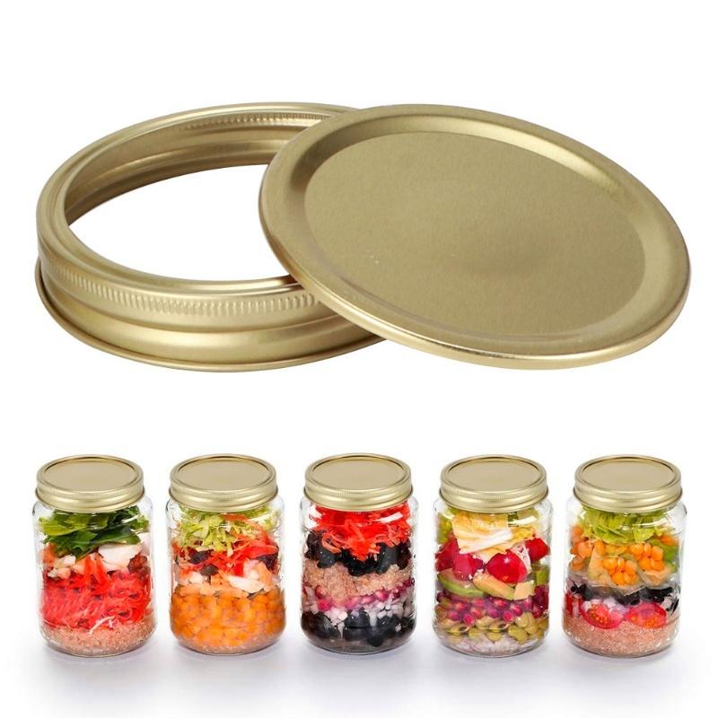 Split‑Type Glass Jar Canning Lids Round Food Container Sealing Cover Kitchen Accessory(10Pcs 70mm Gold Circular Ring+Cover