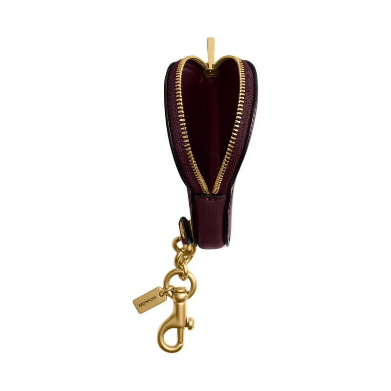 Coach Heart 10 Heart-shaped Design Zipper Closure Leather Coin Purse Women's Plum Red Plum Red