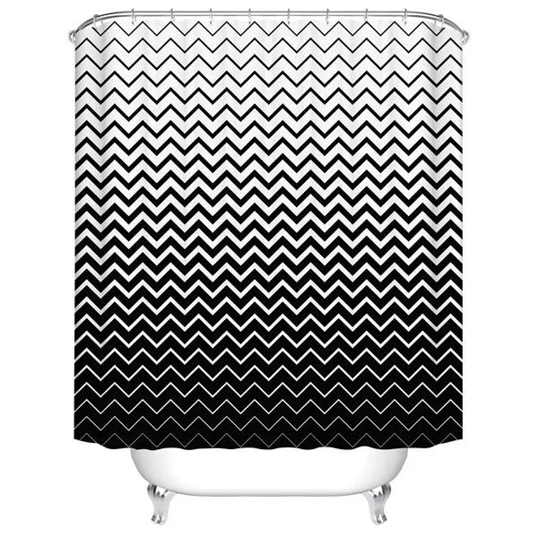 

Geometric White Stripe Wave Line Shower Curtains Bathroom Curtain Frabic Waterproof Polyester Bathroom Curtain Set With Hooks W60H190(CM)-1 Pcs