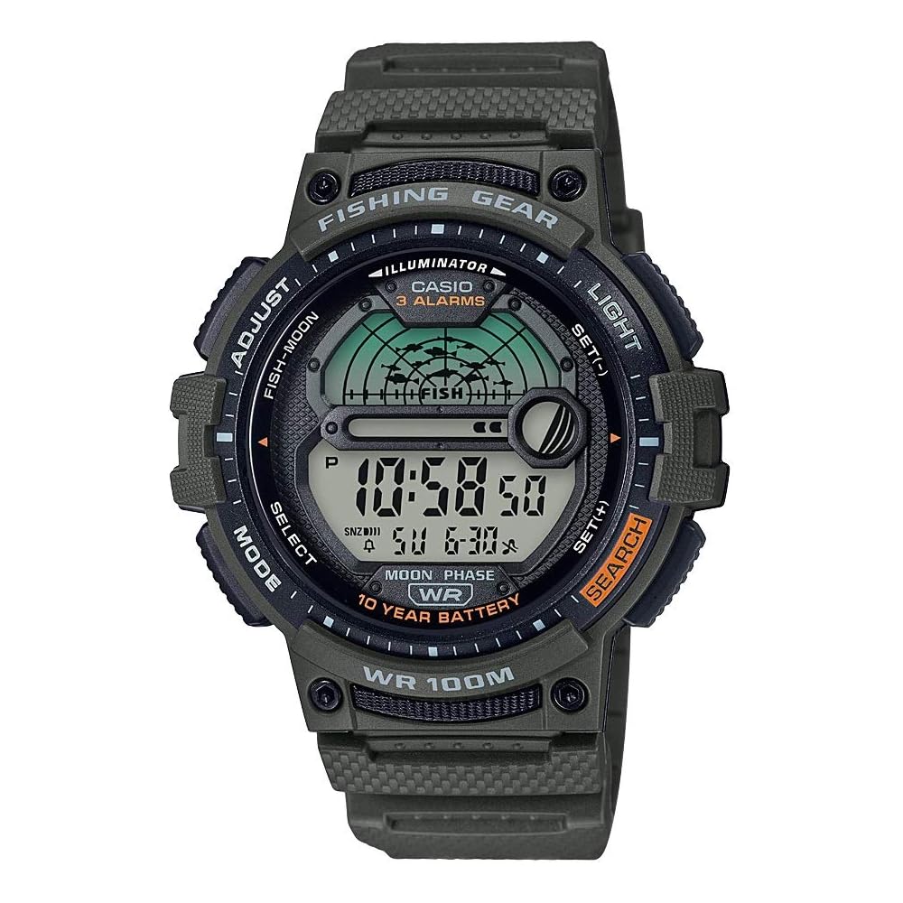 Casio Men s Fishing Timer Quartz Watch with Resin Strap, Green, Adult