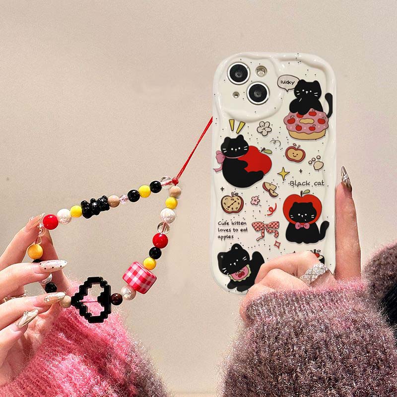 Cute Black Cat Hang Chain Case For Google Pixel 8a 7a 7 8 10 Pro 9 XL Soft Y2K Silicone Cover