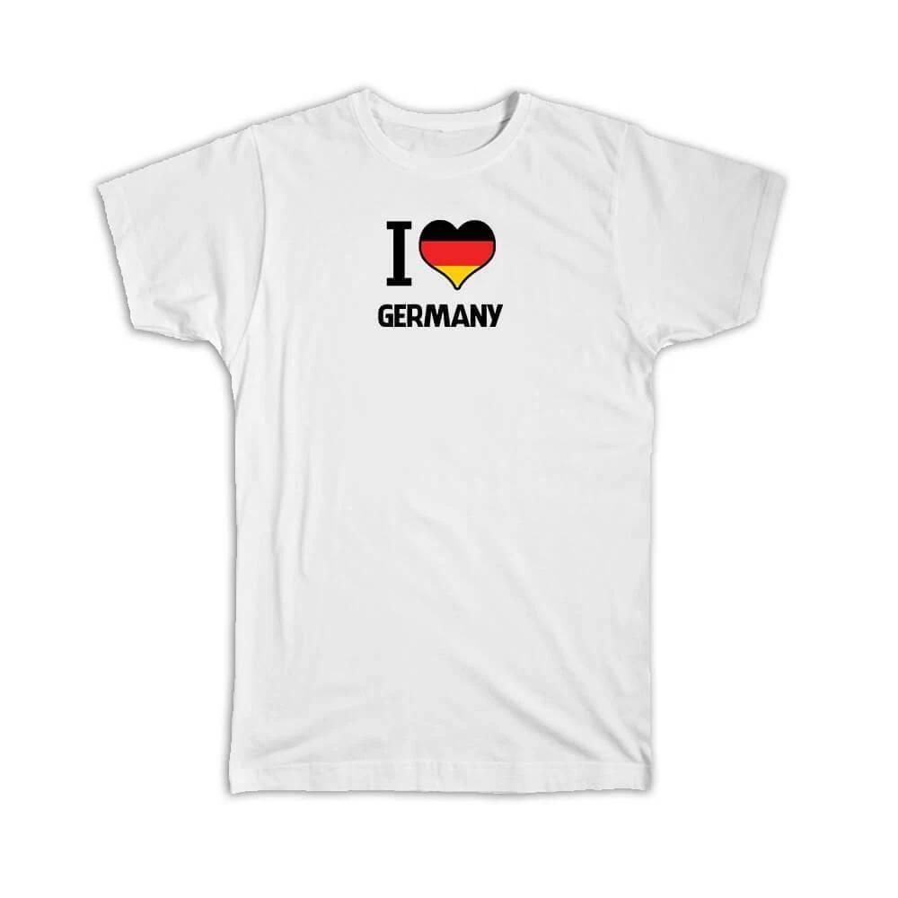 Gift T-Shirt : I Love Germany Flag Heart Country Crest German Expat S