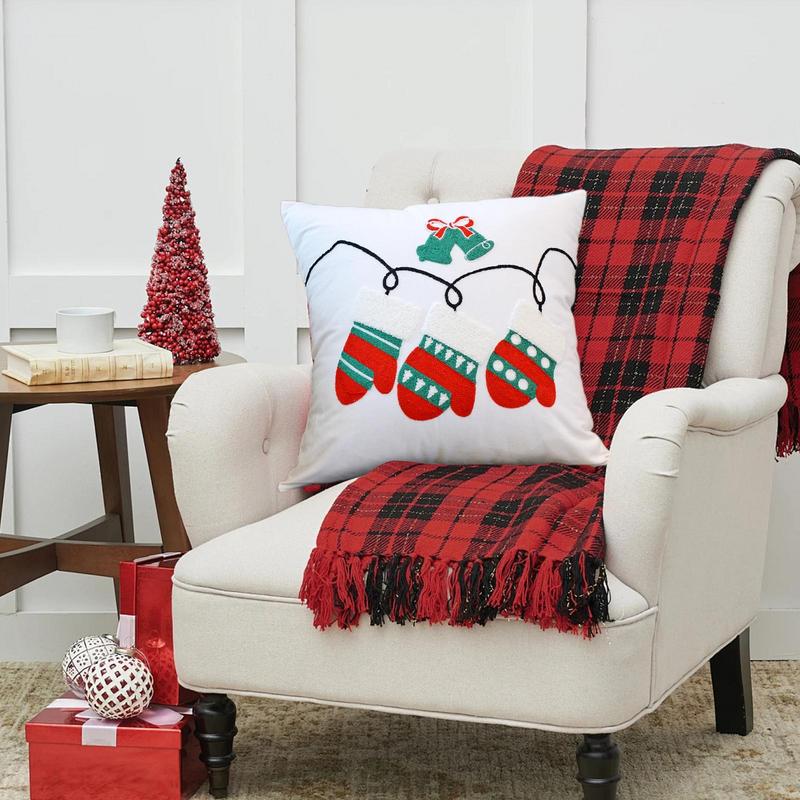 Christmas Throw Pillow Covers 18x18 Inch Decorative Cushion Throw Pillow Embroidery Pillowcase Winter Holiday Scene Props