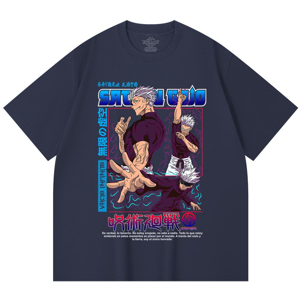 230 Gsm 100% Cotton Jujutsu Kaisen V25 Gojo Print Unisex Heavy Cotton T Shirt