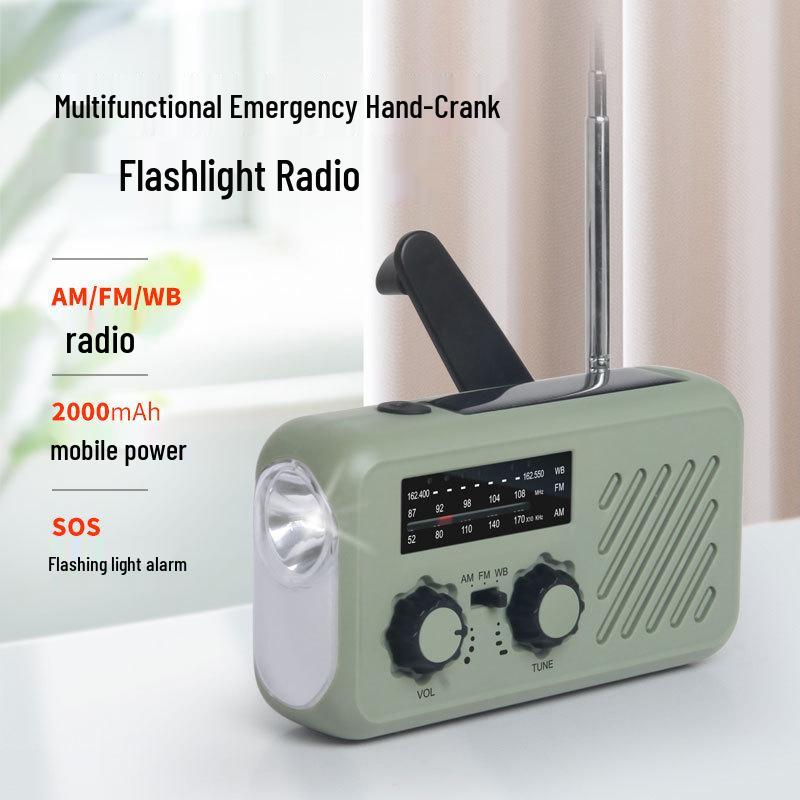 All-Hazard Solar-Powered Hand-Crank Emergency Radio & Flashlight with Dual-Channel Stereo