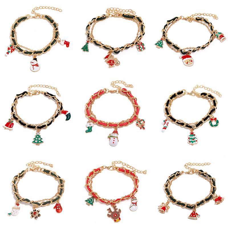 Christmas Reindeer Bracelet Santa Claus Bells Hat Gloves Xmas Tree Pendants Jewelry