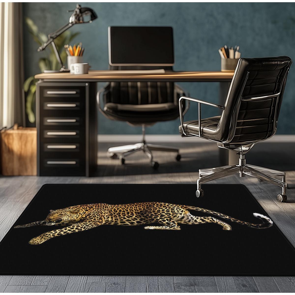 

Leopard Print Black Crystal Velvet Rug Modern Office Gamer Room Floor Mat Wild Animal Design Soft Non Slip Rug for Desk 50x80cm