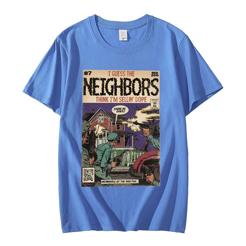 J Cole - Neighbors Comic Book Parody T-shirt Band Cole Music Tour Graphic T Shirt Unisex Harajuku Punk Hip Hop T-shirts Unisex Tops