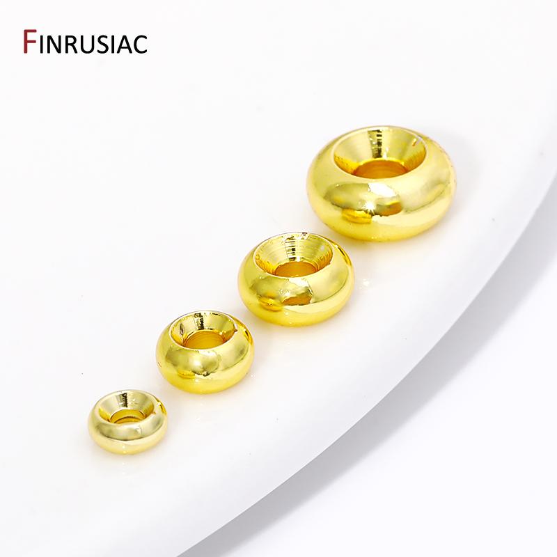 14/18K Gold Plated Smooth Round Spacer Beads,Brass Flat Loose Beads Separators For DIY Bracelet Beading Jewelry Accessories