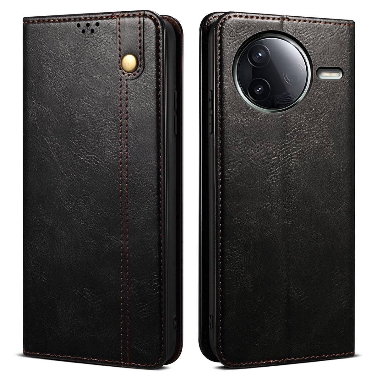 

For Xiaomi Poco F7 Ultra 5G/Redmi K80 Pro 5G Case Crazy Horse Texture Waxy Leather Wallet Stand Phone Cover Black