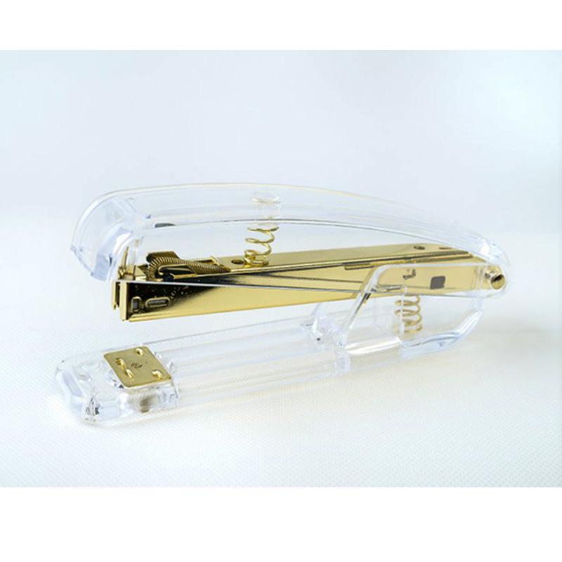 Transparent Rose Gold Stapler & Hole Punch Set with Scissors and Staple Remover - Frosted, Colorful Office Supplies.