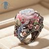 Black Gold Peony Flower Vine Lizard Ring for Women Carved Nature Statement Jewelry Vintage Gothic Daily Party Wear Unique Gift