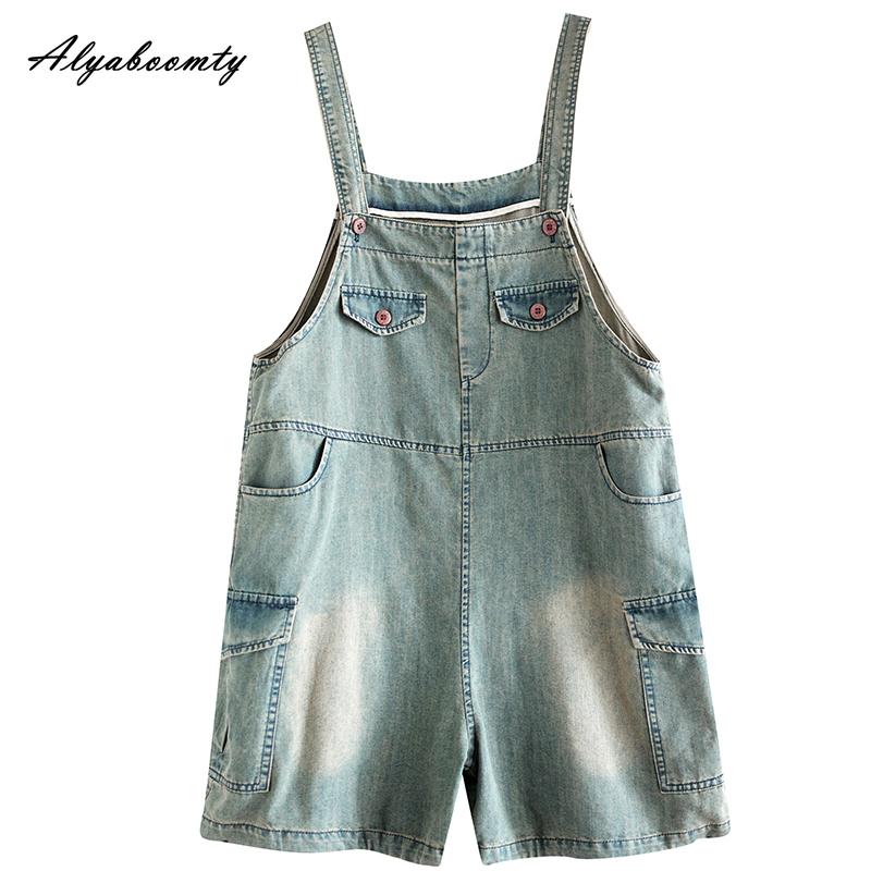 

Летняя женская уличная одежда, светло-голубые джинсовые комбинезоны из стираного хлопка, однотонные повседневные свободные комбинезоны, винтажные тонкие широкие шорты, комбинезоны XL