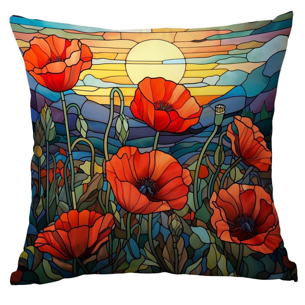 New Vintage Floral Pillowcase Creative Colored Glass Printed Home Sofa Car Cushion Pillowcase