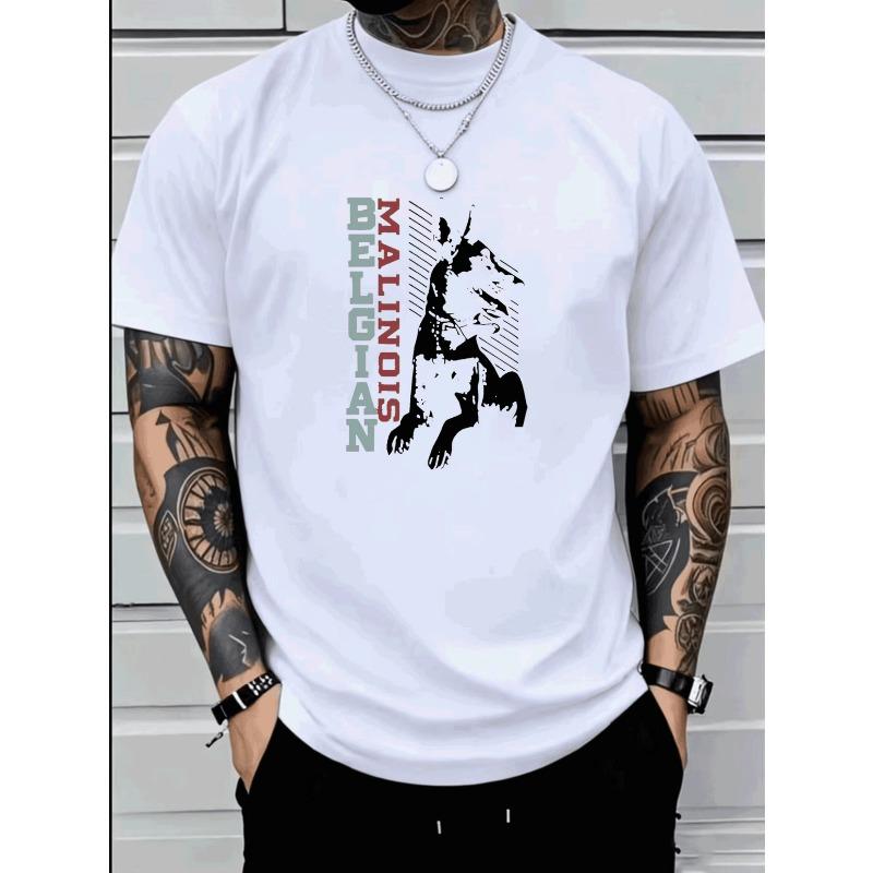 Men's Belgian Malinois T-Shirt - Vintage Hip-Hop Style with Print, Soft Breathable Crew Neck Short Sleeve Summer Shirt, Suitable for Casual Wear