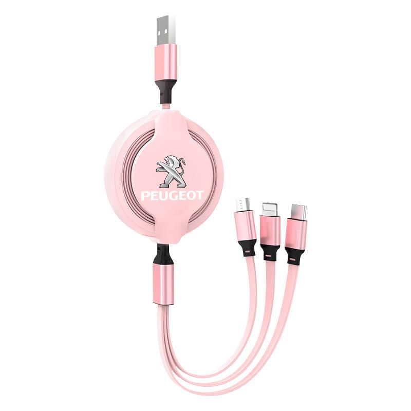 1Pcs Car Mounted Telescopic Three in One Mobile Phone Charger For Peugeot 308 408 508 RCZ 208 3008 2008 206 207 108 406 407 408 206 207 208 306 307