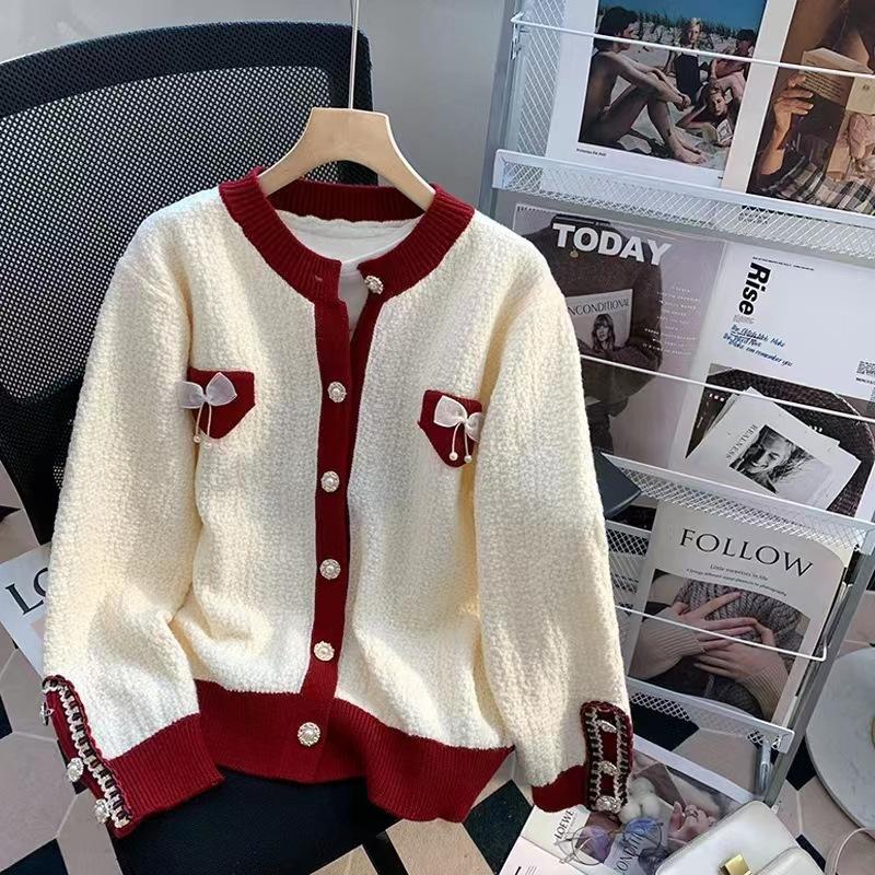 

Модний светр з бантом Жіноча сукня осінь-зима Design Sense Однобортні в язані светри Кардиган Червоне пальто Топи жіночі One size бежевий