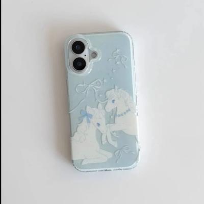 Koreanischer Stil Nische Cartoon Blaues Pony Niedlich Kreativ Handyhülle Für IPhone 17 16 15 14 13 12 11 Pro Max Plus Y2K Mädchen Herz Hülle