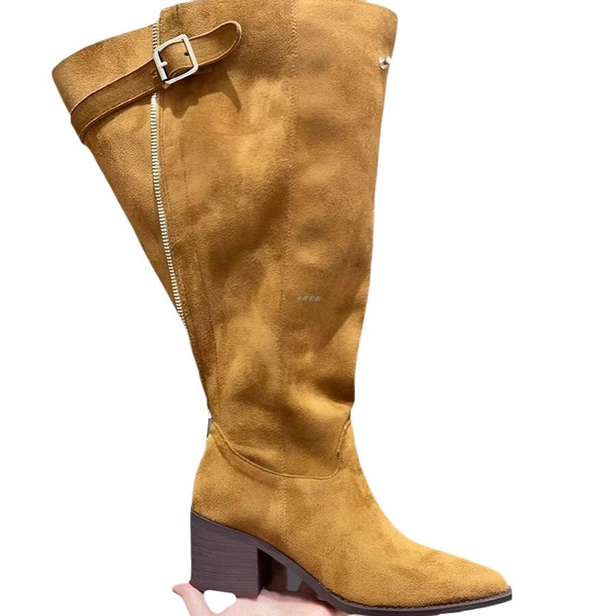 Spisse stor skaftomkrets høyhæl stabling støvletter nisjedesign bakglidelås retro western cowboy støvletter tykkhæl støvletter kvinner