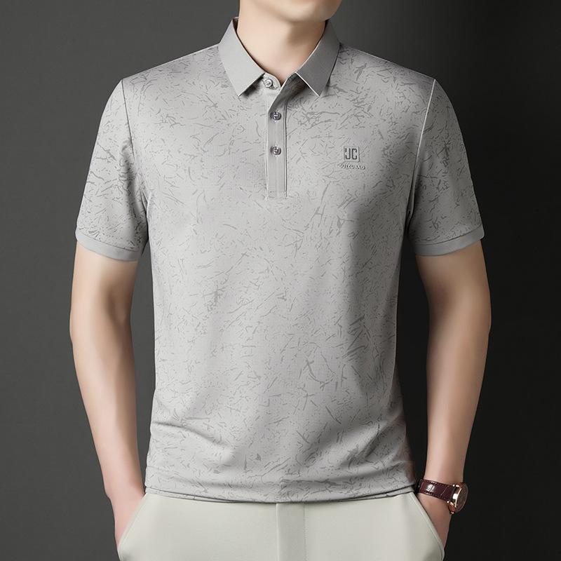 Summer Short Sleevepolo Men's Business Casual Printed Lapel Collar Short Sleeve T-Shirt Top