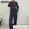 JPNTKY Kadın Moda Günlük Uzun Kollu O Yaka Pantolon Takımları
