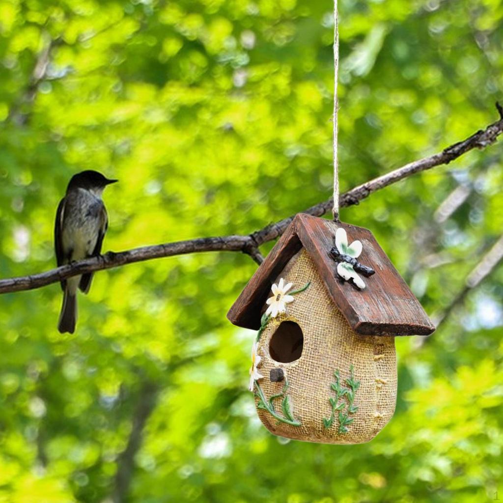 Hanging Bird House for Outdoor Decorative Birdhouse Hummingbird Nest Resin Hut Garden