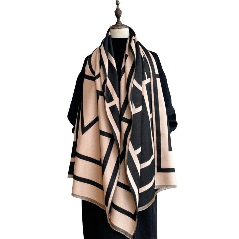 Autumn and winter new geometric imitation cashmere scarf women's warm scarf versatile shawl thickened rice whisker scarf