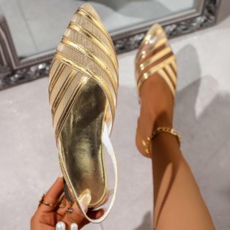 Fashion Plus Size Baotou Sandals Women Summer Rainbow Flat Stripe Cutout Women's Shoes Mesh Rear Trip Strap Single Shoes