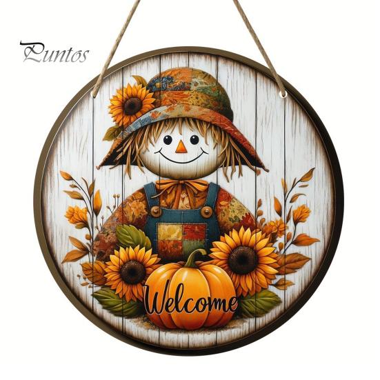 Harvest Festival Party Supplies Welcome Sign for Front Door, Rustic Wooden Hanging Weather Resistant Entryway with Hemp Rope, Autumn Pumpkin